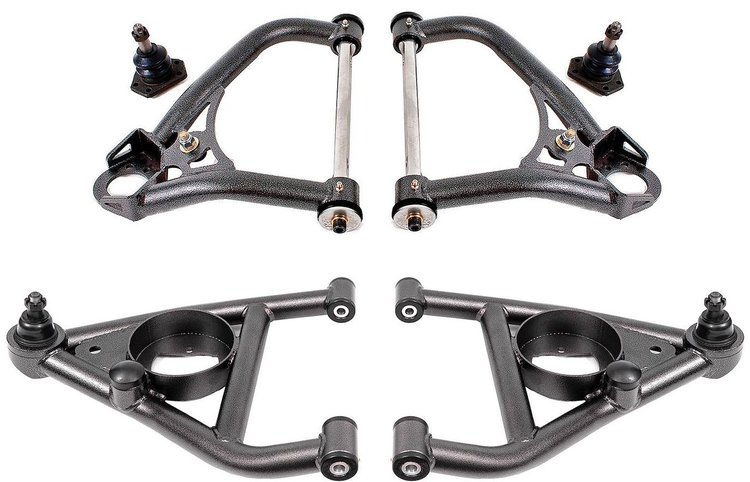 AAK312H Front Uppers & Lower A-Arms for 1967-1969 GM F-Body, 1968-1974 GM X-Body w/Rearward Bump Stops [Black Hammertone]
