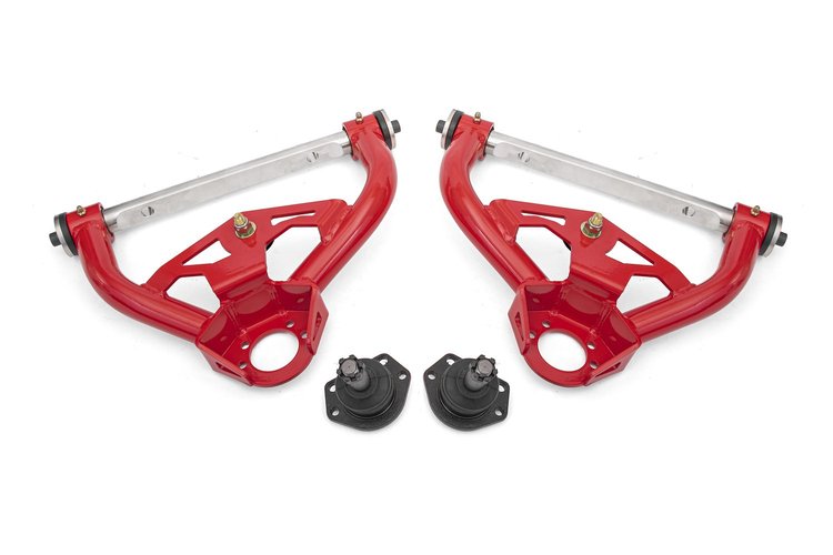 AAU462R Upper Control Arms w/Delrin Bushings & 1/2 in. Taller Ball Joints for Select 1978-1987 GM Cars (Red)