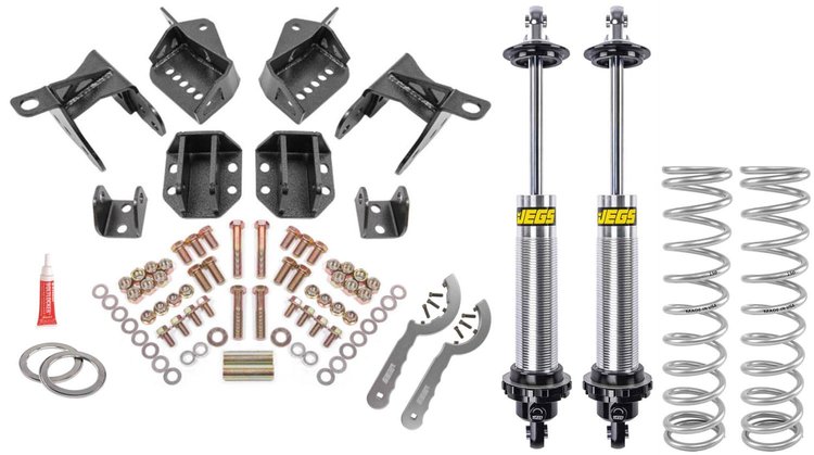 Rear Coil-Over Conversion Kit w/ Lower Control Arm Brackets, Single-Adjustable Shocks, 1964-72 GM A-Body - Black Hammertone