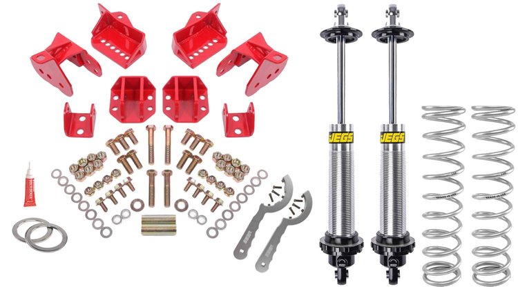 Rear Coil-Over Conversion Kit w/ Lower Control Arm Brackets, Single-Adjustable Shocks, 1964-72 GM A-Body - Red Powder-Coated