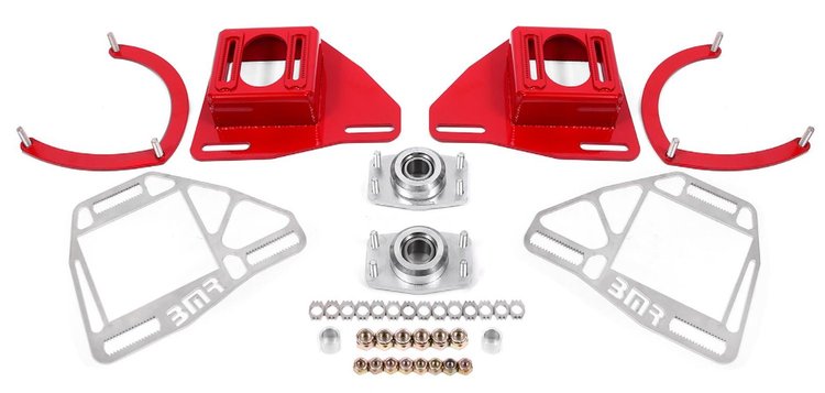 Caster Camber Plates with Lockout Plates for 1982-1992 Chevy Camaro, Pontiac Firebird [Red]