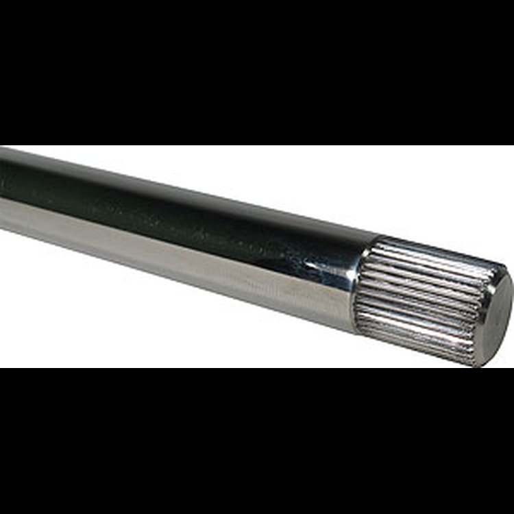Polished stainless steel splined steering shaft. 3/4" Diameter with 36 splines. 13" Long, splined 7/8" on each end.