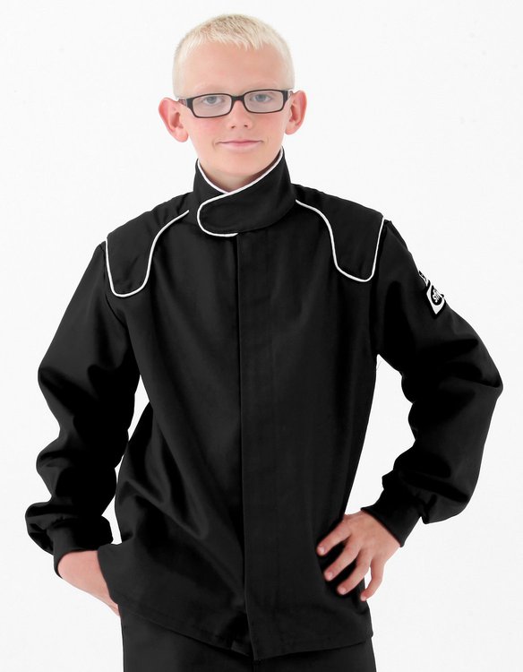 25114L FR Cotton Single-Layer Junior Jacket [Small 6-8, Small, Black, Legacy Style, SFI 3.2A/1]