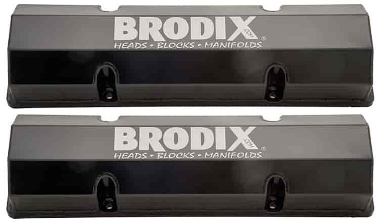 Sheet Metal Valve Covers Small Block Chevy - Black Finish with Laser-Etched Brodix Logo