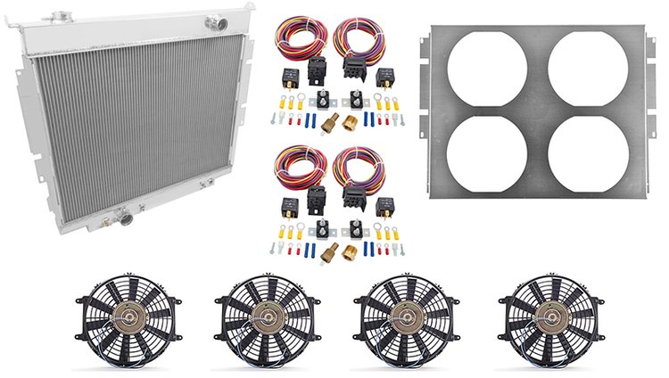 Aluminum Radiator, Shroud, Fans and Wiring Harness Kit for 1983-1994 Ford F-Series Diesel