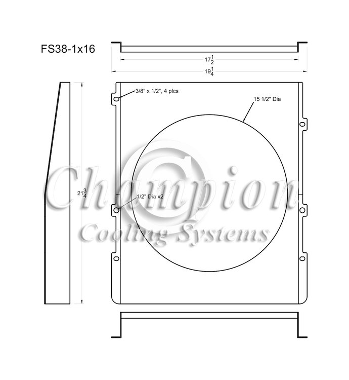 FS38-1X16 Aluminum Fan Shroud for CC38-6 Aluminum Radiator & (1) 16 in. Fan