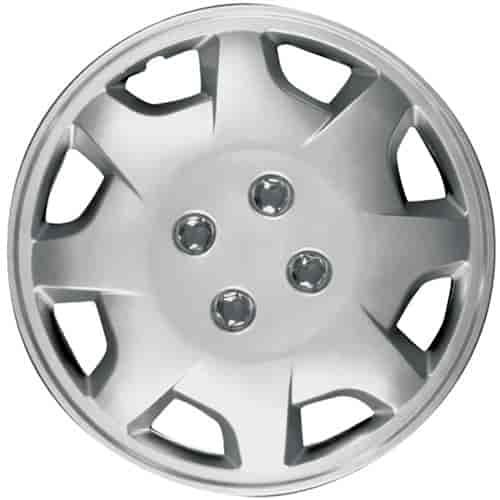 Aftermarket Wheel Cover 15 in. 8 Directional Spokes Metal Clip Silver Finish
