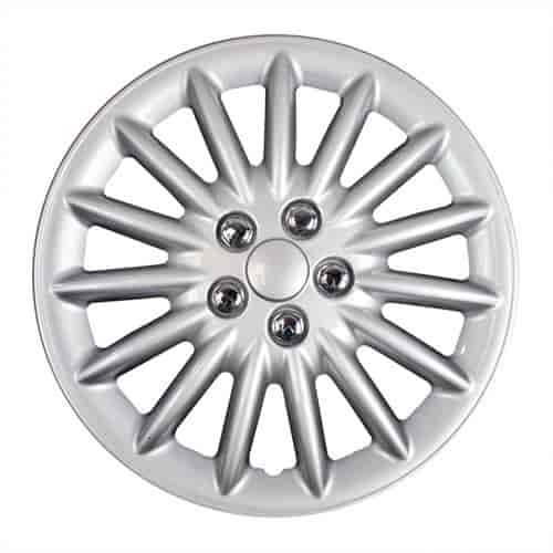 Aftermarket Wheel Cover 16 in. 15 Spokes Metal Clip Silver Finish