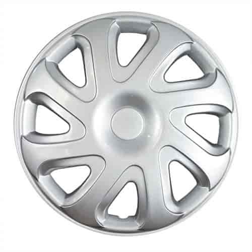 Aftermarket Wheel Cover 14 in. 8 Directional Spokes Metal Clip Silver Finish