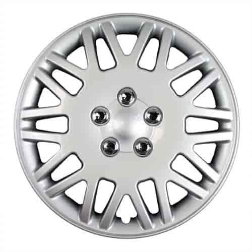 Aftermarket Wheel Cover 14 in. Lace Design Metal Clip Silver Finish