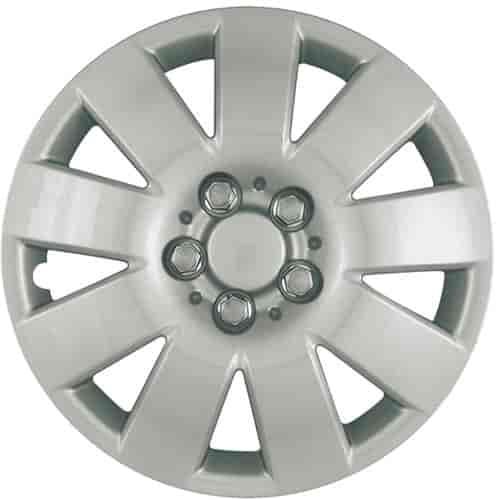 Aftermarket Wheel Cover 15 in. 9 Spokes Metal Clip Silver Finish