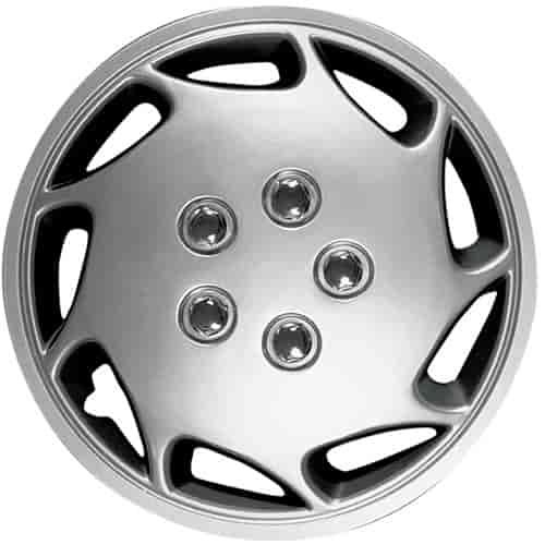 Aftermarket Wheel Cover 14 in. 9 Directional Slots Metal Clip Silver Finish