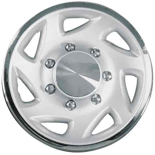 Aftermarket Wheel Cover 16 in. 7 Directional Spokes Metal Clip Silver And Chrome Finish
