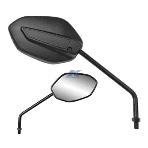 Black angled mirror with aluminum die-cast metal brackets pair