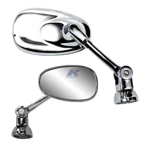 Chrome universal short stem fairing mount mini oval mirror