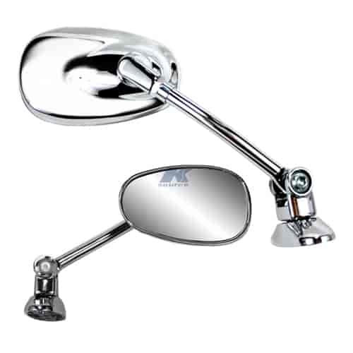 Chrome universal long stem mini fairing mount oval mirror