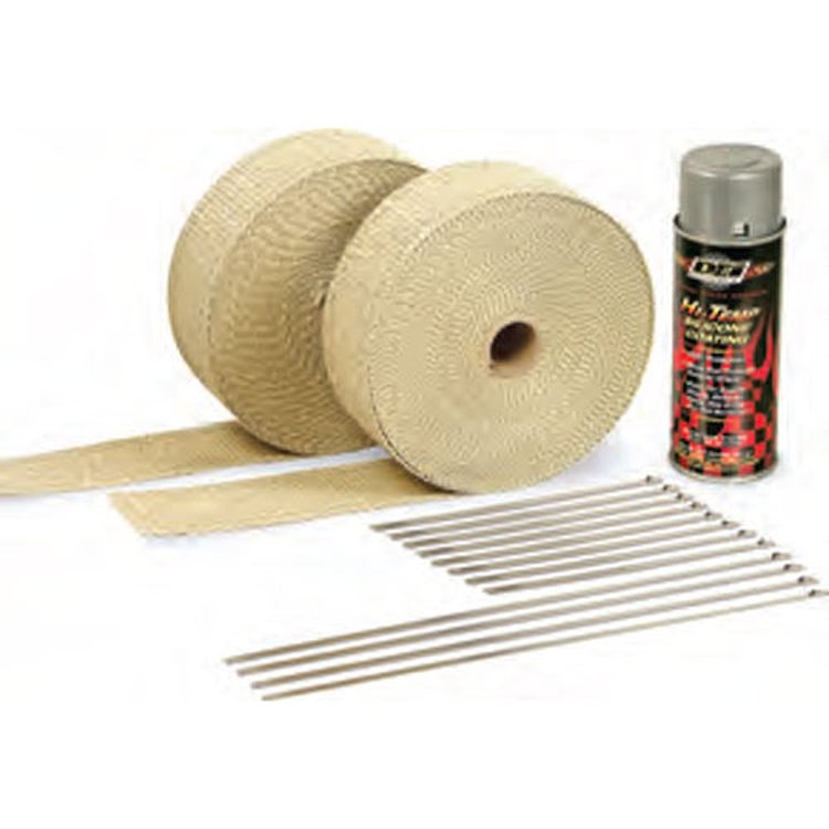 Exhaust / Header Wrap Kit Tan Wrap w/ White HT Silicone Coating