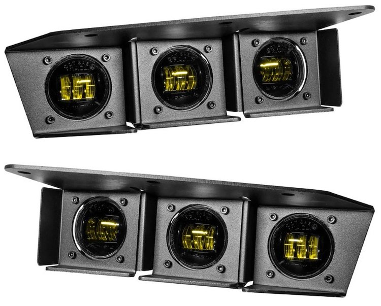 Triple LED Fog Light Kit for Late-Model Ford Bronco with OEM Modular Steel Front Bumper [Yellow]