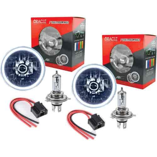 7" H4 Headlight Conversion Kit White LED Halo Includes