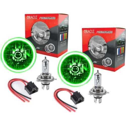 7" H4 Headlight Conversion Kit Green LED Halo Includes