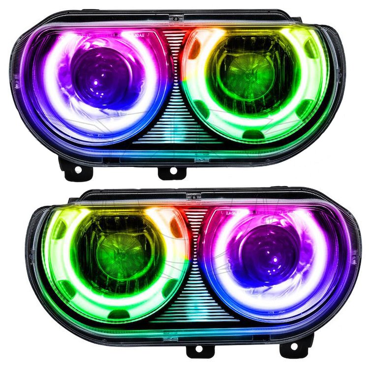 LED HALO Headlight Assembly Comes with preinstalled ColorSHIFT LED Halos 2008-2014 Dodge Challenger