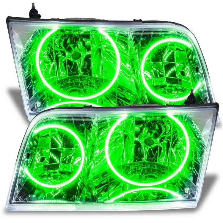Halo Headlight Assemblies [Without Controller] for 1998-2011 Ford Crown Victoria - Green