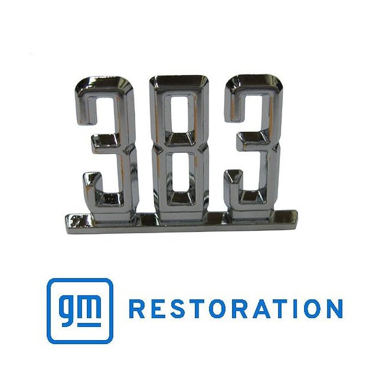 EM01-383C Fender Emblems "383" for 1.5" X 1.125", 1967 Chevy Camaro, 1965-1967 Chevy Chevelle/El Camino/Nova