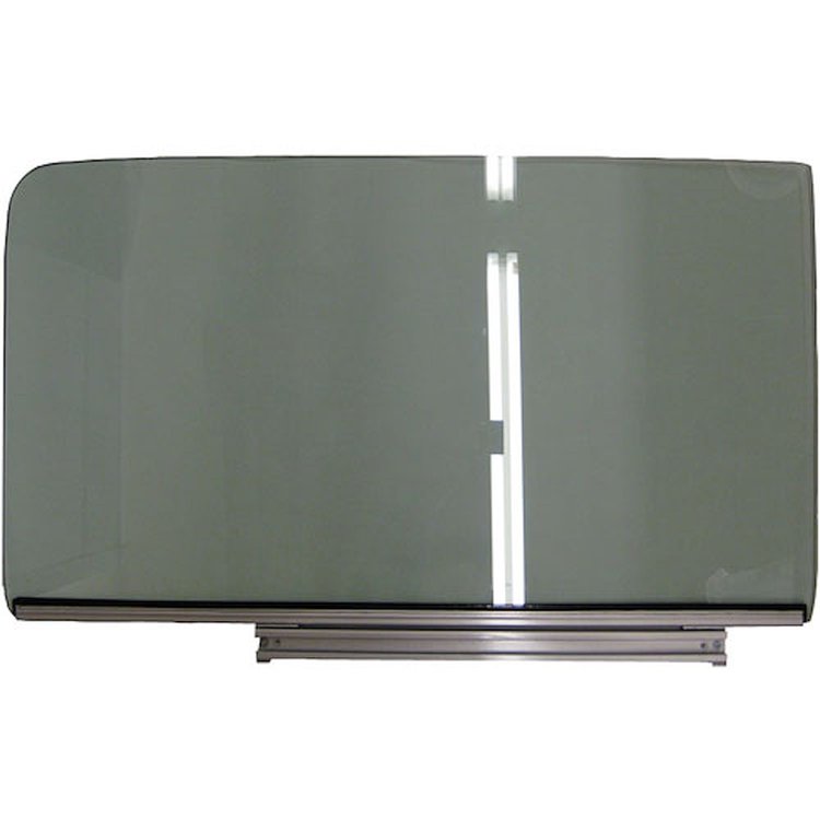 DOOR GLASS ASSY. LH TINTED SEDAN 55-57 CHEVY GLASS WITH TRACK ATTACHED