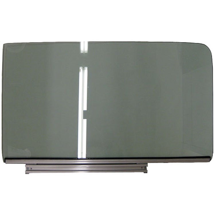DOOR GLASS ASSY. RH TINTED SEDAN 55-57 CHEVY GLASS WITH TRACK ATTACHED