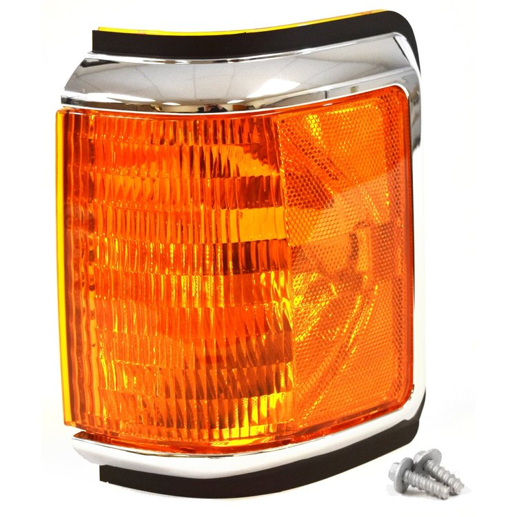 PL21-87L Front Parking Lamp, 1987-1991 Ford Pickup Bronco With Black & Chrome Trim LH