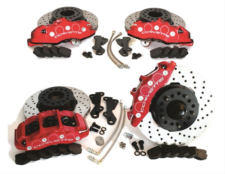 Chevrolet Corvette Front/Rear Brake Upgrade Cross Drilled Rotors Red Corvette Logo Calipers Speed Di
