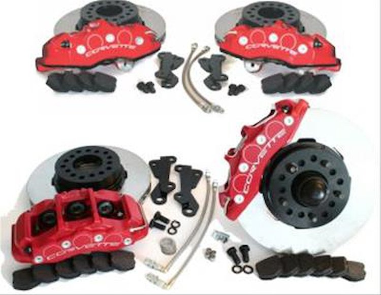 Chevrolet Corvette Front/Rear Brake Upgrade Plain Rotors Red Corvette Logo Calipers SpeedDirect Moun