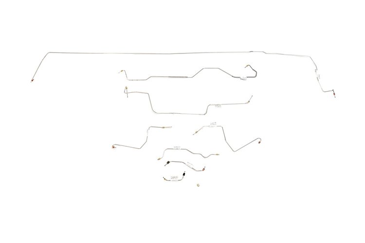 Ford Mustang Brake Line Kits 8pcs with Rubber Brake Hose Kit 3pcs Power Drum - V8 - 9 in Axle - 28 S