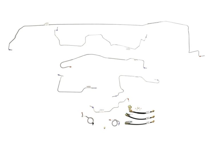 Ford Mustang Brake Line Kits 8pcs with Rubber Brake Hose Kit 3pcs Power Disc - V8 - 9 in Axle - Buil