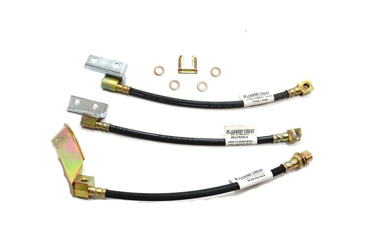 Ford Mustang Rubber Brake Hose Front Disc 3 Pc. - Includes Brackets- 1968 1969