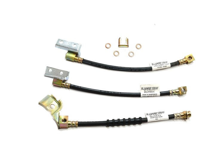 Ford Mustang Rubber Brake Hose Front Disc 3 Pc. - Includes Brackets- 1970