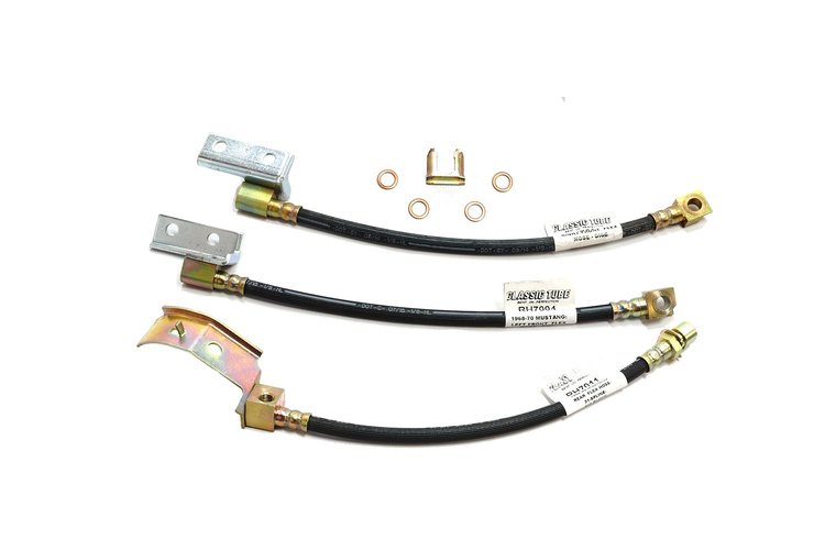 Ford Mustang Rubber Brake Hose Front Disc 3 Pc. - Includes Brackets- 1968 1969
