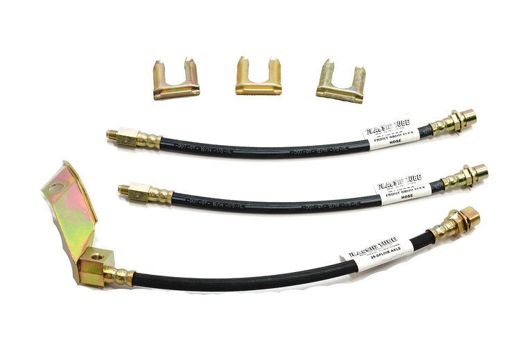 Ford Mustang Rubber Brake Hose Front Disc 3 Pc. - Includes Brackets- 1965 1966