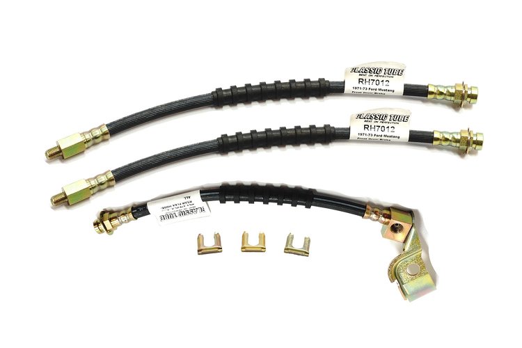 Ford Mustang Rubber Brake Hose Front Disc 3 Pc. - Includes Brackets- 1971 1972 1973