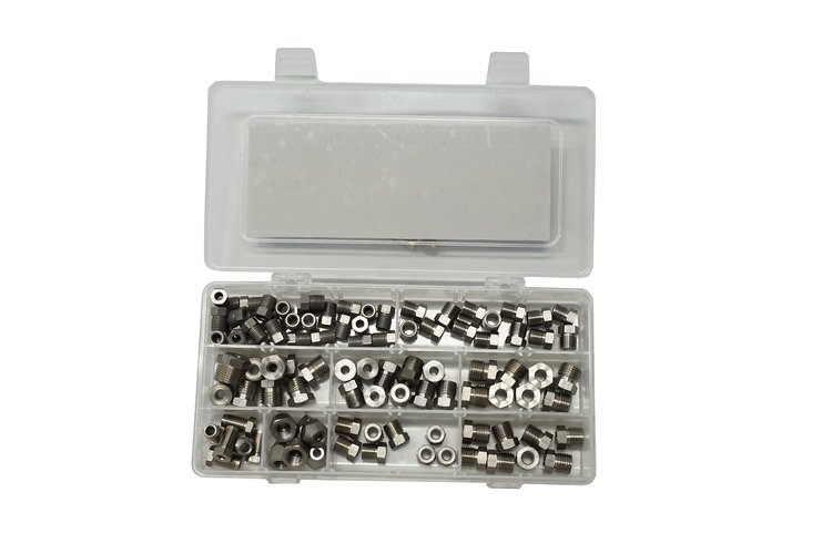Stainless Steel Tube Nut Kit 30 3/8-24 Male 3/16 in Tube 14 7/16-24 Male for 1/4 in Tube 10 9/16-18