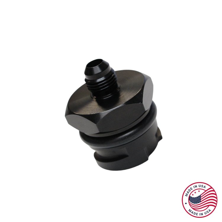CBW-027-6B Valve Cover Oil Cap Adapter w/-6 AN Fitting, GM LS, Billet Aluminum, Black