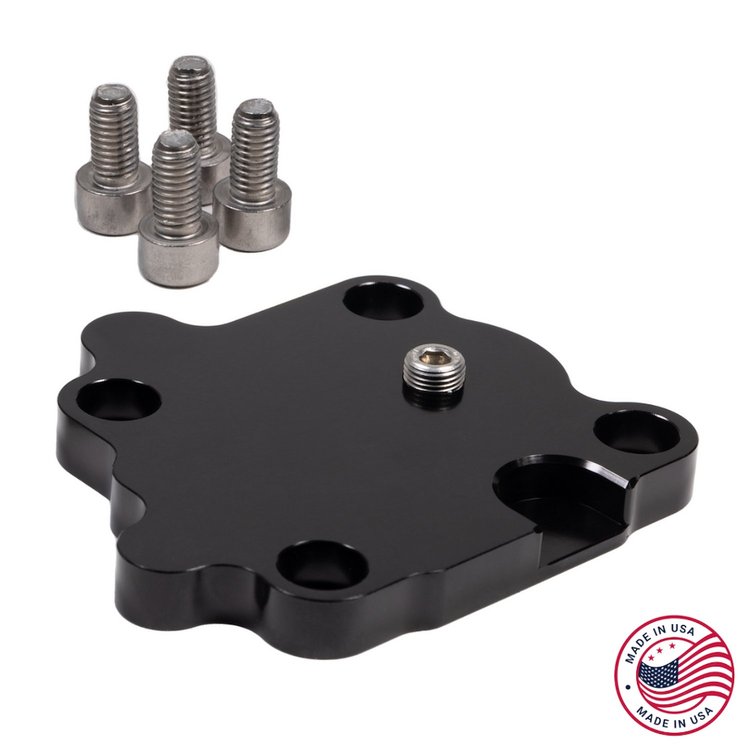 CBW-158B Vacuum Pump Delete Plate w/46030 NPT Port, GM Gen V LT, Billet Aluminum, Black