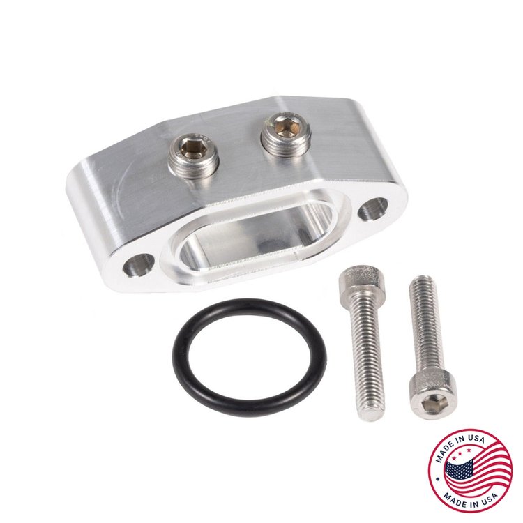 CBW-163 Oil Supply Adapter w/Dual 1/8 in. NPT Top Ports, GM LS, Billet Aluminum