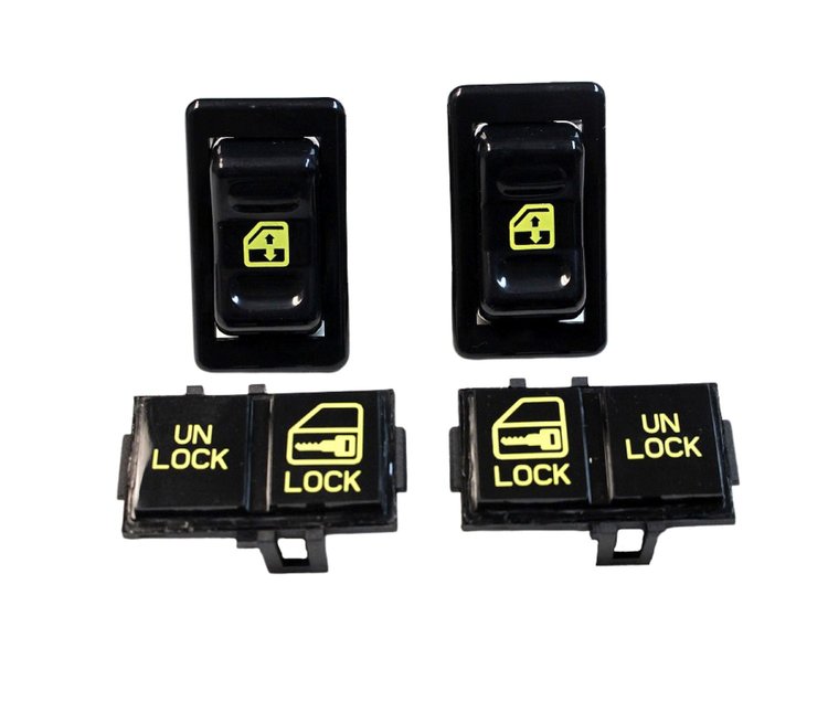 HT9092CPSW Power Switch Package Kit, 1990-1992 Chevy Camaro, Yellow Font, Includes LH & RH Power Window & Lock Switches