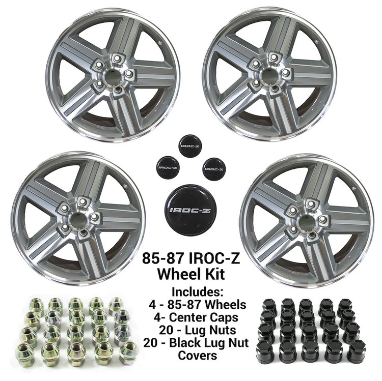 HT179IROCZGRAY-85-KIT IROC-Z Wheel Set, 1985-1987 Chevy Camaro [Size: 17"x9"] Gray Finish, w/Center Caps & Lug Nuts