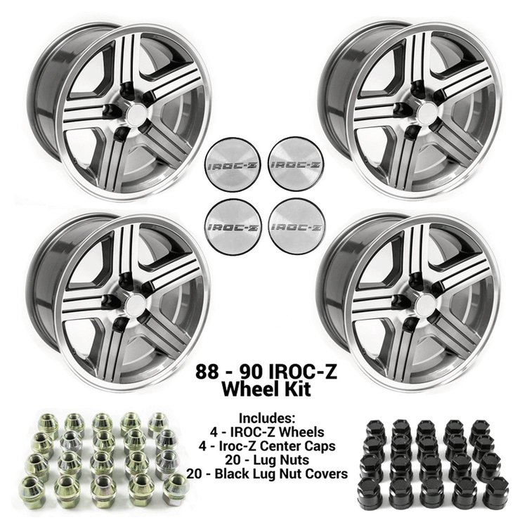 HT179IROCZ-KIT IROC-Z Wheel Set, 1988-1990 Chevy Camaro [Size: 17"x9"] Gray Finish, w/Center Caps & Lug Nuts