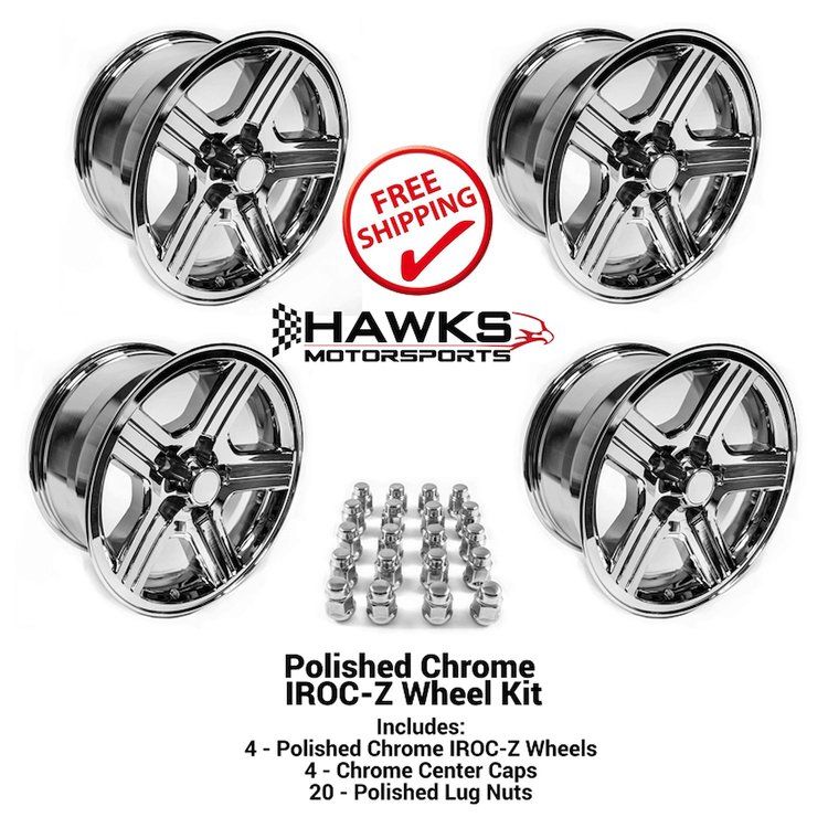 HT179IROCZ-C-KIT IROC-Z Wheel Set, 1988-1990 Chevy Camaro [Size: 17"x9"] Chrome Finish, w/Center Caps & Lug Nuts