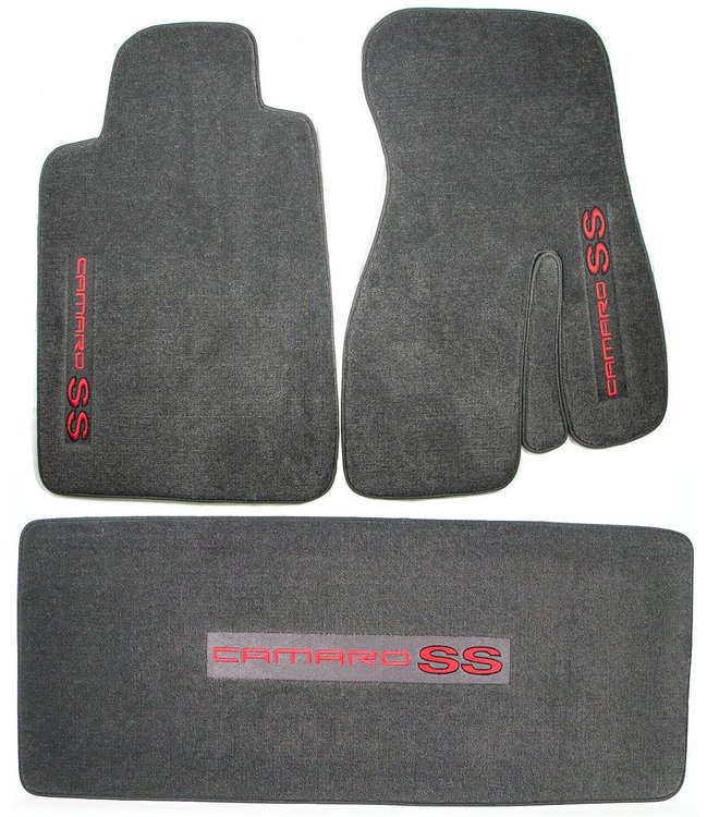 40195/10881-GRAPHITE Front Carpet Floor Mats & Rear Deck Mat Kit, 1993-2002 Chevy Camaro, Graphite / CAMARO SS Logos