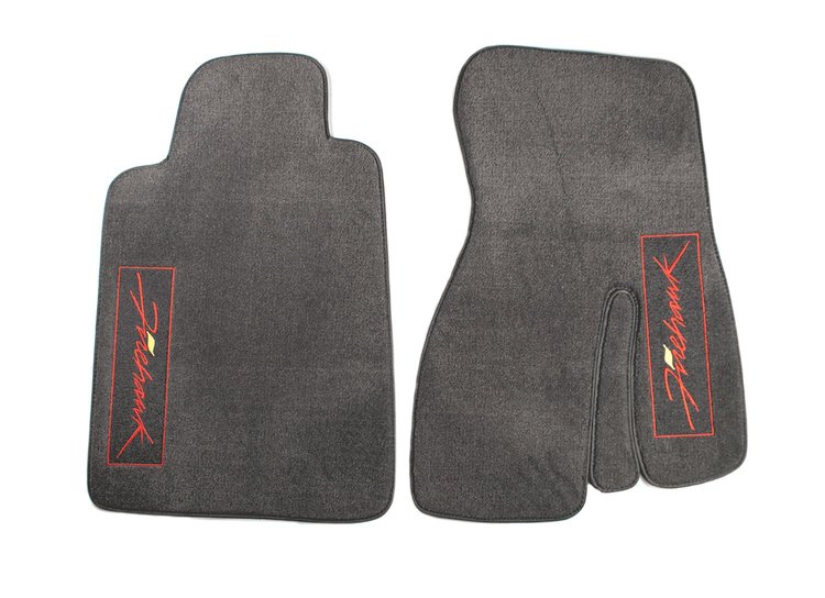 44000-FIREHAWK Front Carpet Floor Mats, 1993-2002 Pontiac Firebird, Ebony / FIREHAWK Logos