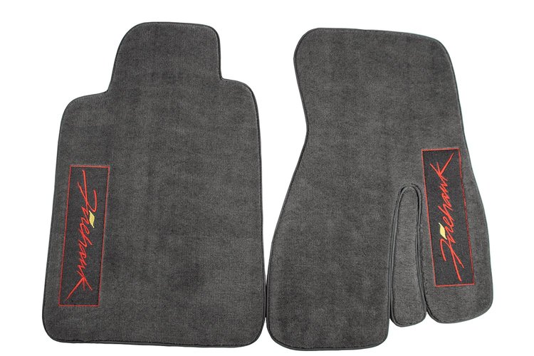 44001-FIREHAWK Front Carpet Floor Mats, 1993-2002 Pontiac Firebird, Graphite / FIREHAWK Logos